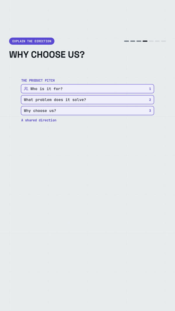 A checklist of three product pitch questions
